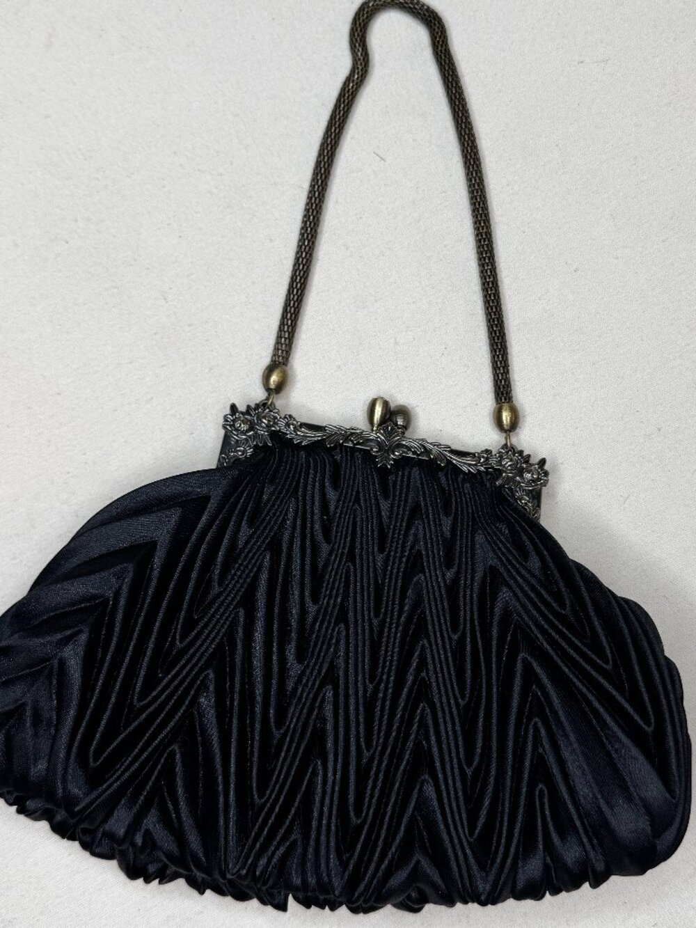Carlo Fellini Nitebags Black Ruching Clutch Pinch Closure
